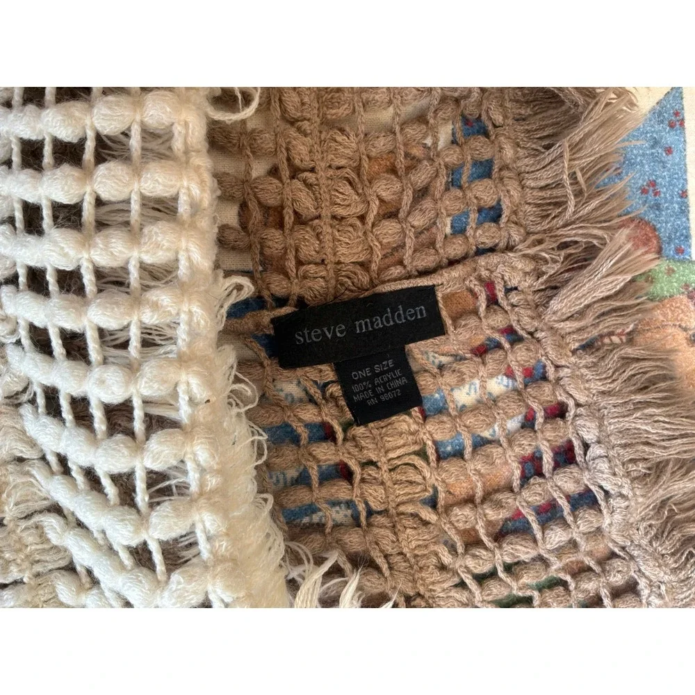 Boho Womens Steve Madden Ombre Open Knit Fringed Scarf OS Cream Tan‎